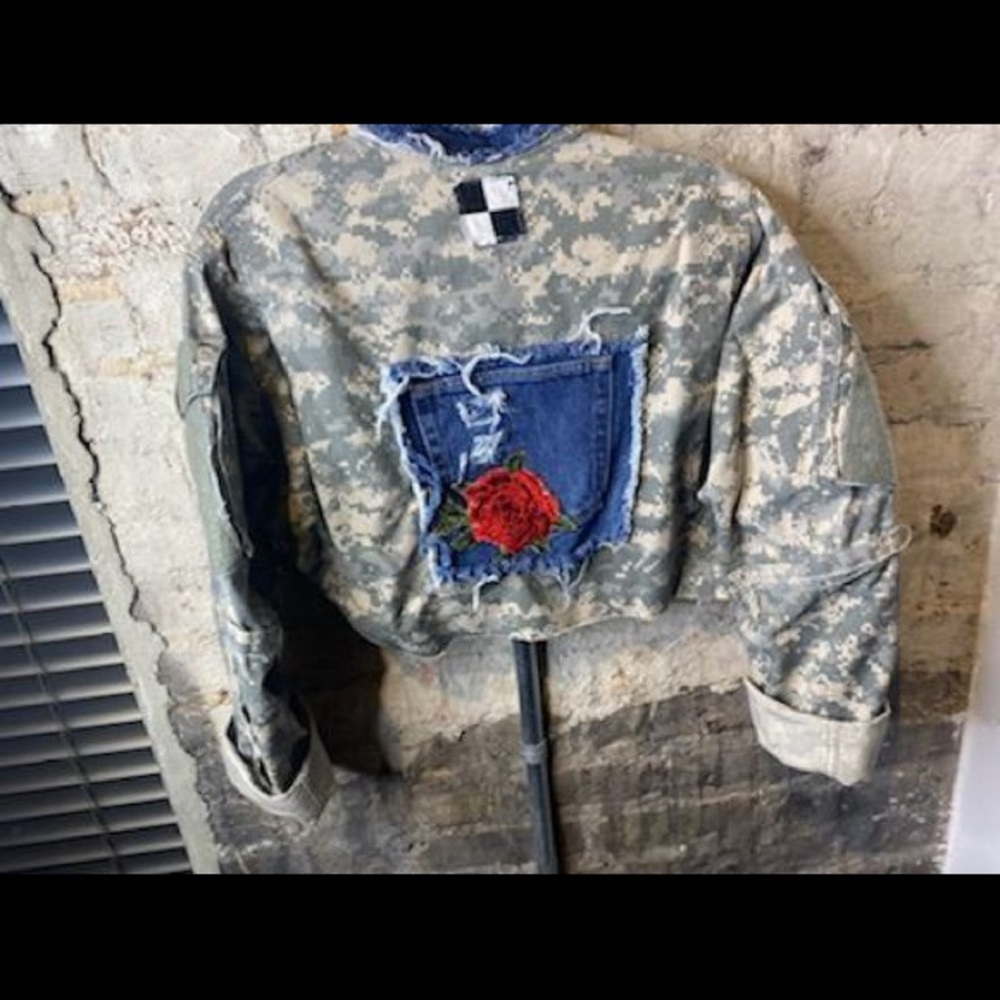 OOAK Upcycled Vintage ACU Desert Digital Distressed Cropped Camouflage J…